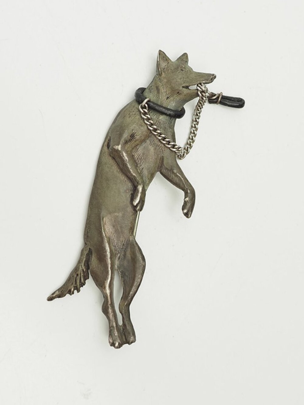 OOAK whimsical hand signed sterling silver jumping dog w leash brooch pin